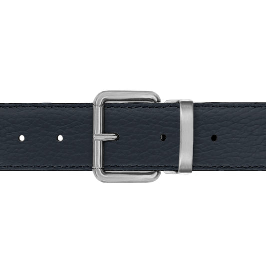Ceinture 35 mm cuir souple bleu marine boucle Paris mate