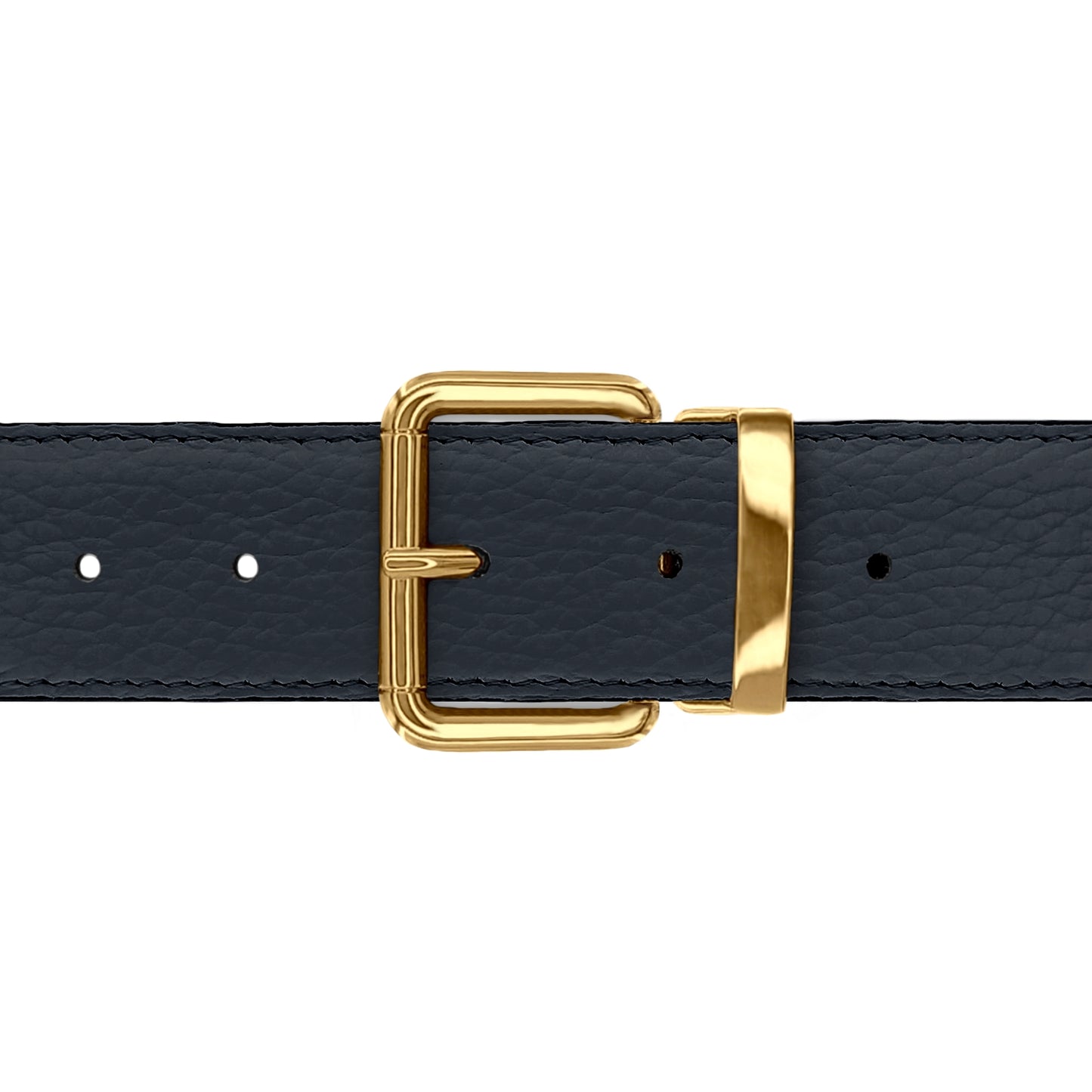 Ceinture 35 mm cuir souple bleu marine boucle Paris or