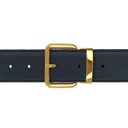 Ceinture 35 mm cuir souple bleu marine boucle Paris or