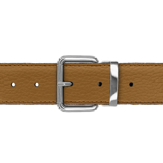 Ceinture 35 mm cuir souple cognac boucle Paris argent