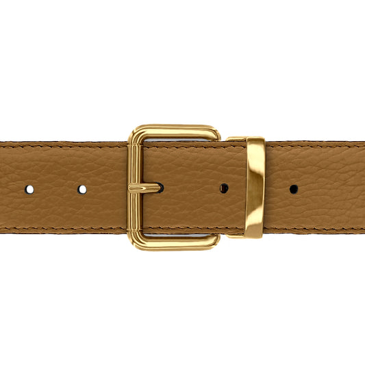 Ceinture 35 mm cuir souple cognac boucle Paris or