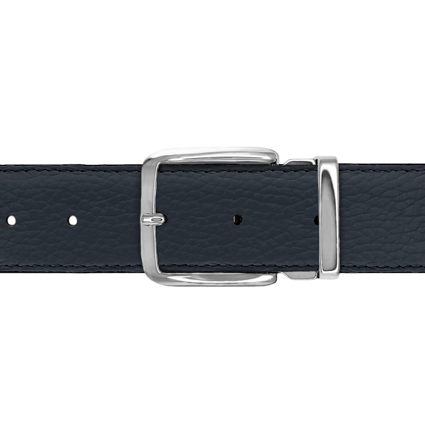 Ceinture 35 mm cuir souple bleu marine boucle Capri argent