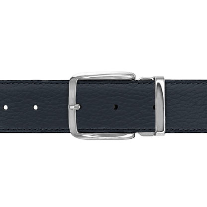 Ceinture 35 mm cuir souple bleu marine boucle Capri argent