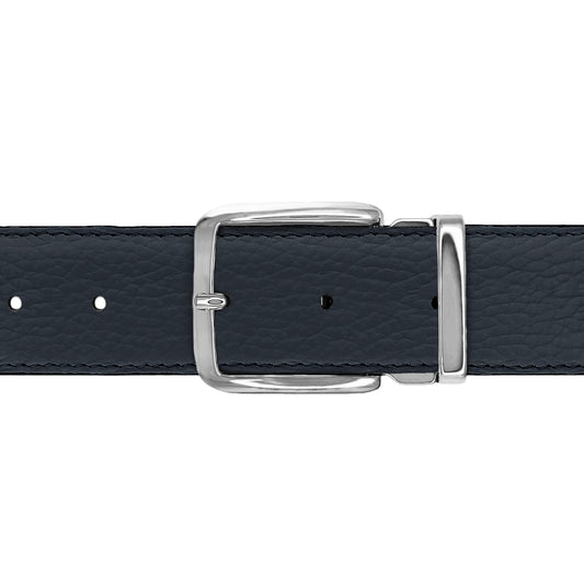 Ceinture 35 mm cuir souple bleu marine boucle Capri argent