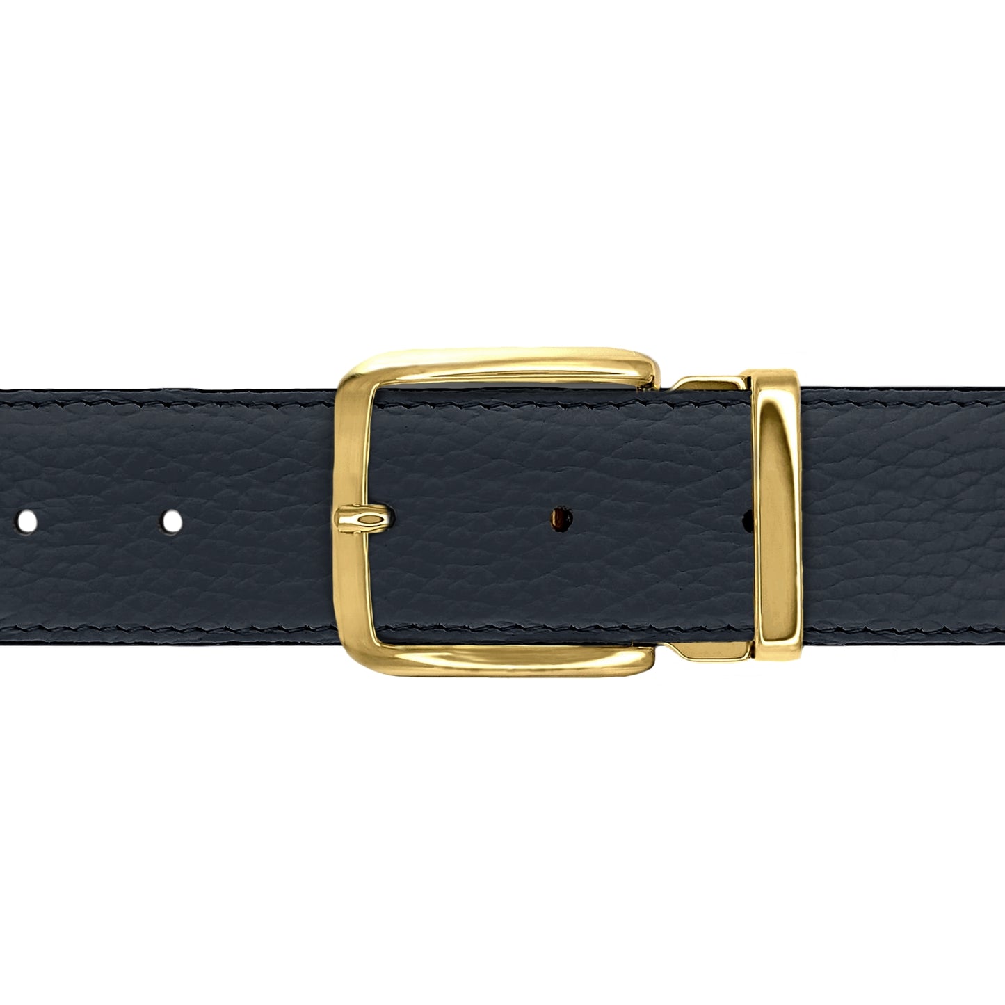 Ceinture 35 mm cuir souple bleu marine boucle Capri or