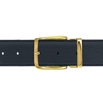 Ceinture 35 mm cuir souple bleu marine boucle Capri or
