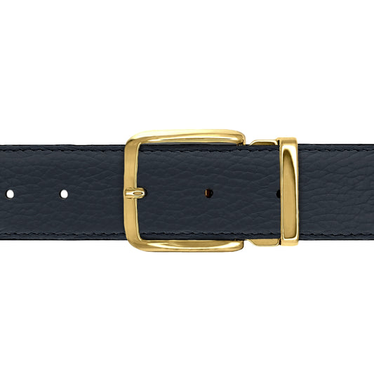 Ceinture 35 mm cuir souple bleu marine boucle Capri or