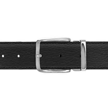 Ceinture 35 mm cuir soulpe noir boucle Capri argent