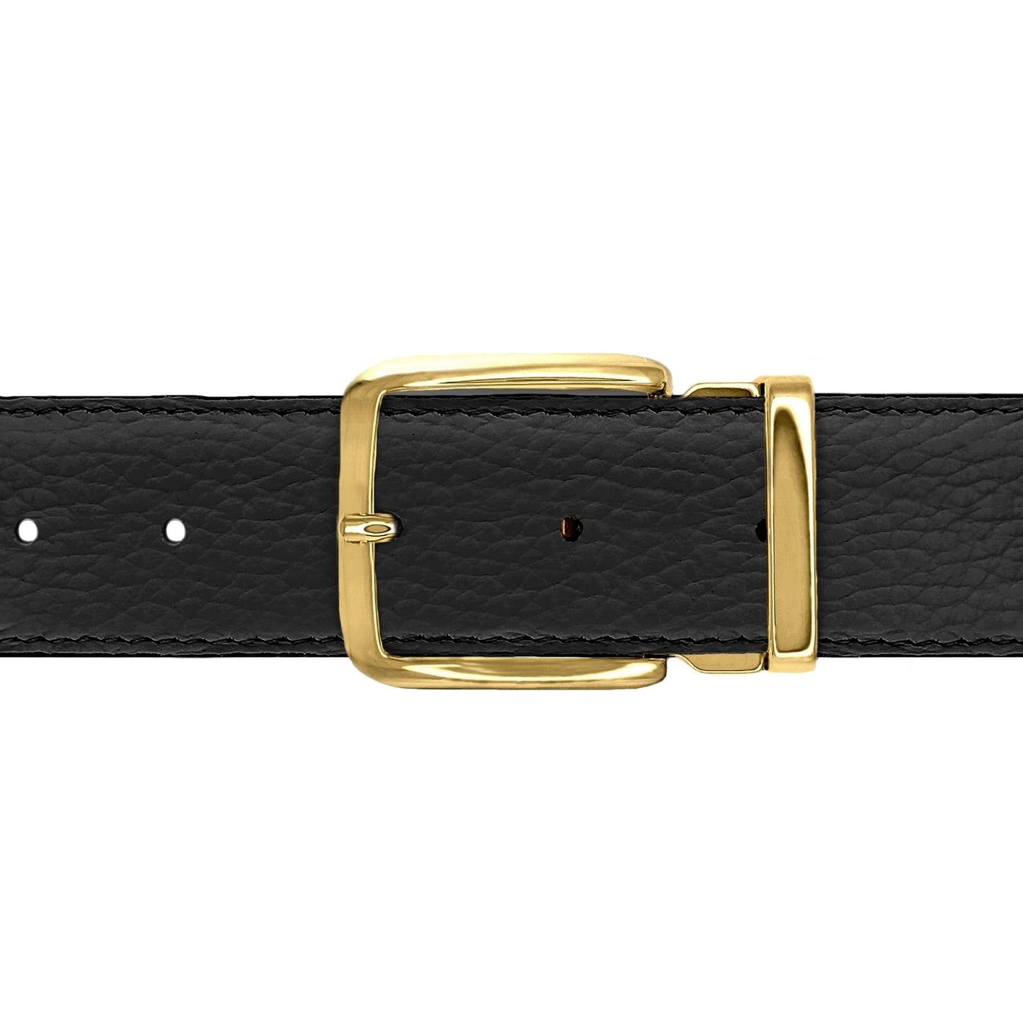 Ceinture 35 mm cuir soulpe noir boucle Capri or