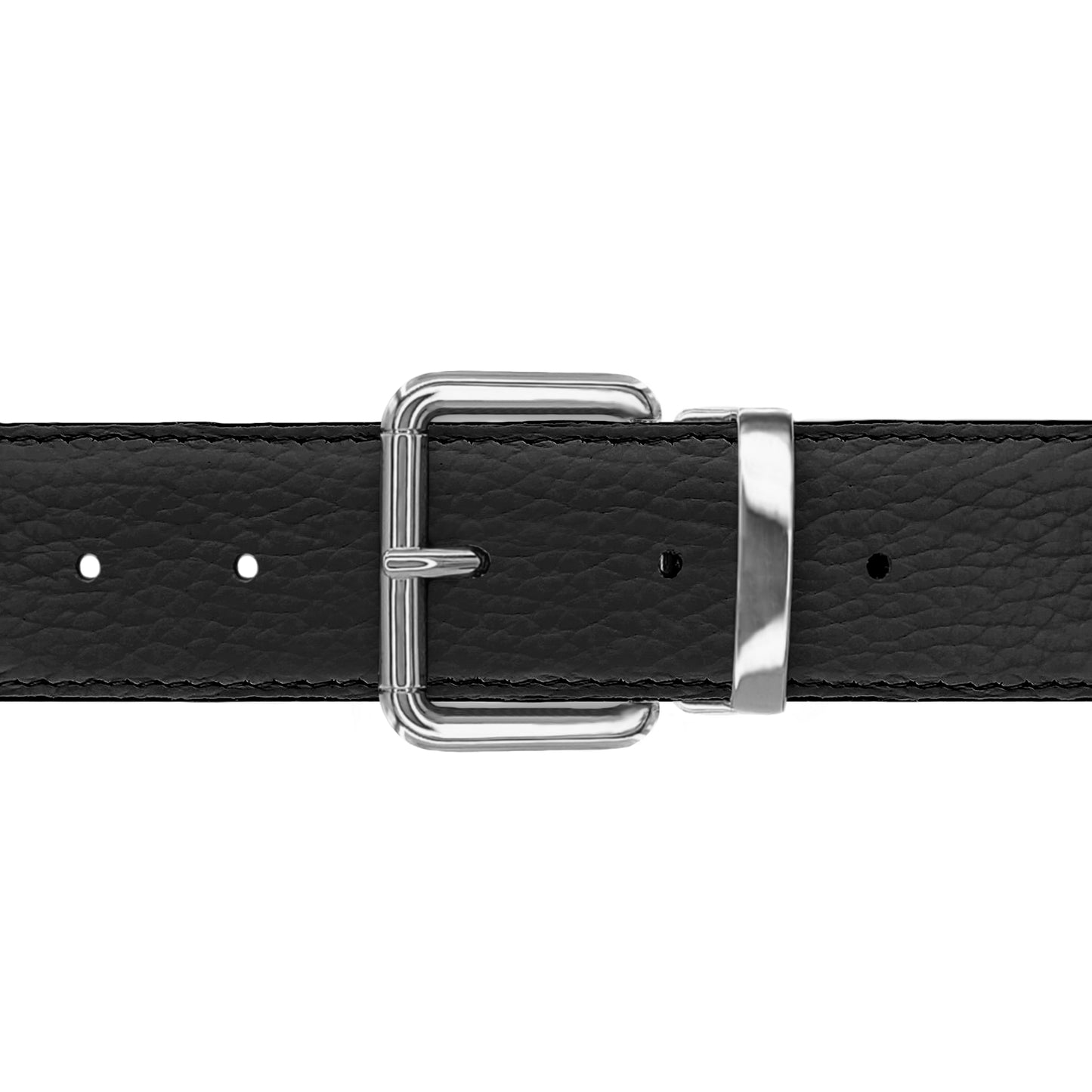 Ceinture 35 mm cuir souple noir boucle Paris argent