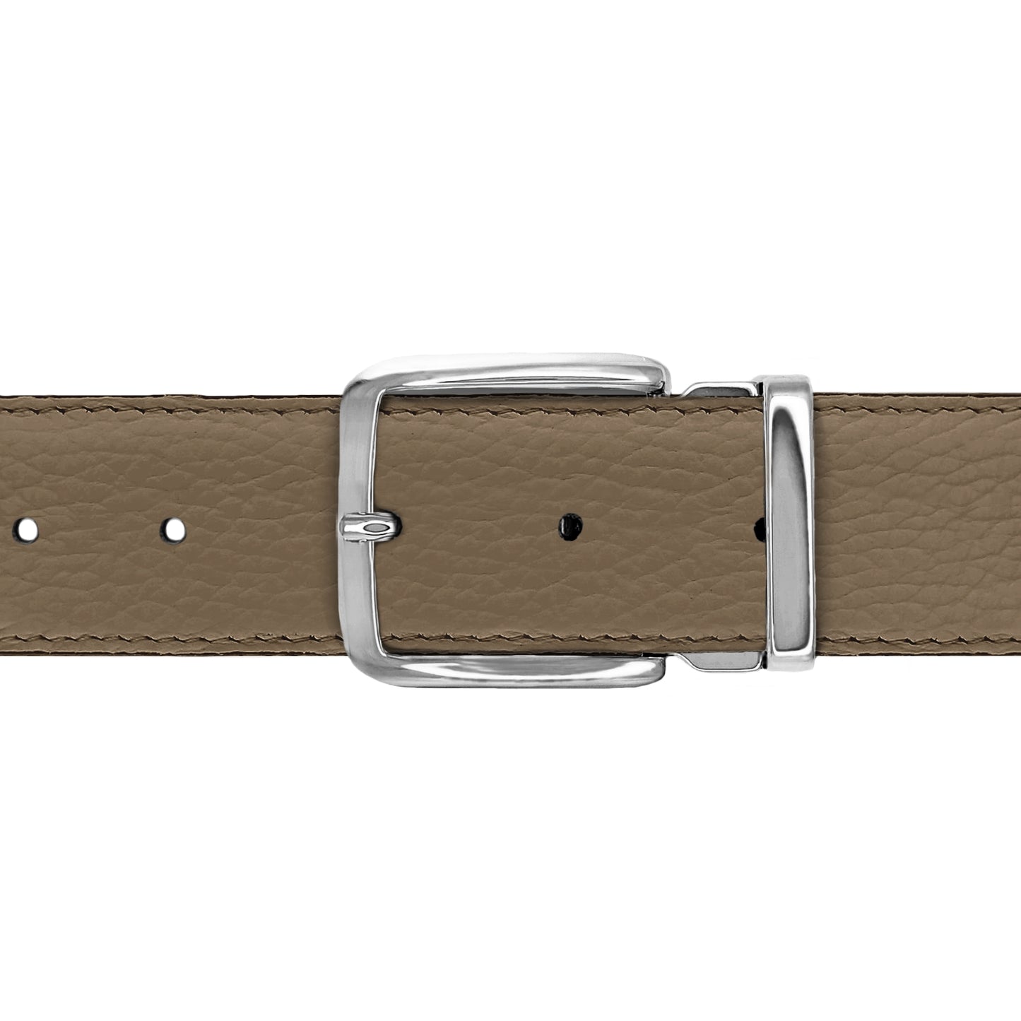Ceinture 35 mm cuir souple taupe boucle Capri argent