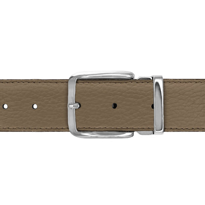 Ceinture 35 mm cuir souple taupe boucle Capri argent