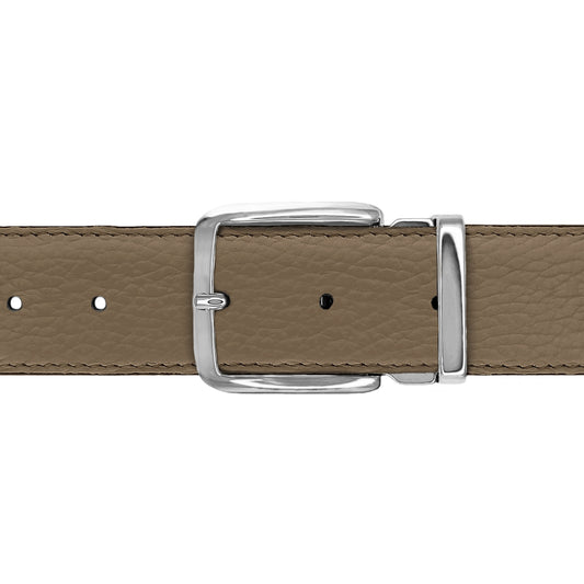 Ceinture 35 mm cuir souple taupe boucle Capri argent