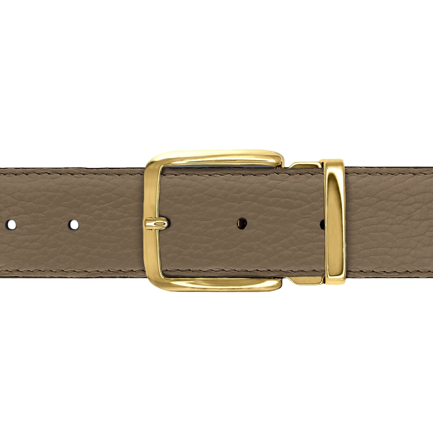 Ceinture 35 mm cuir souple taupe boucle Capri or