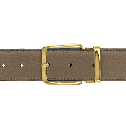 Ceinture 35 mm cuir souple taupe boucle Capri or