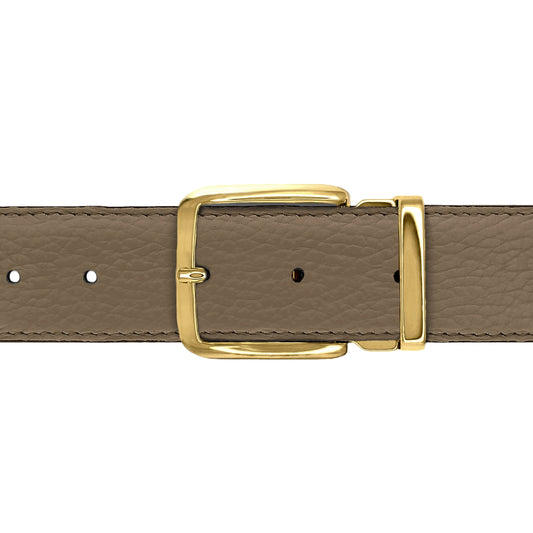 Ceinture 35 mm cuir souple taupe boucle Capri or