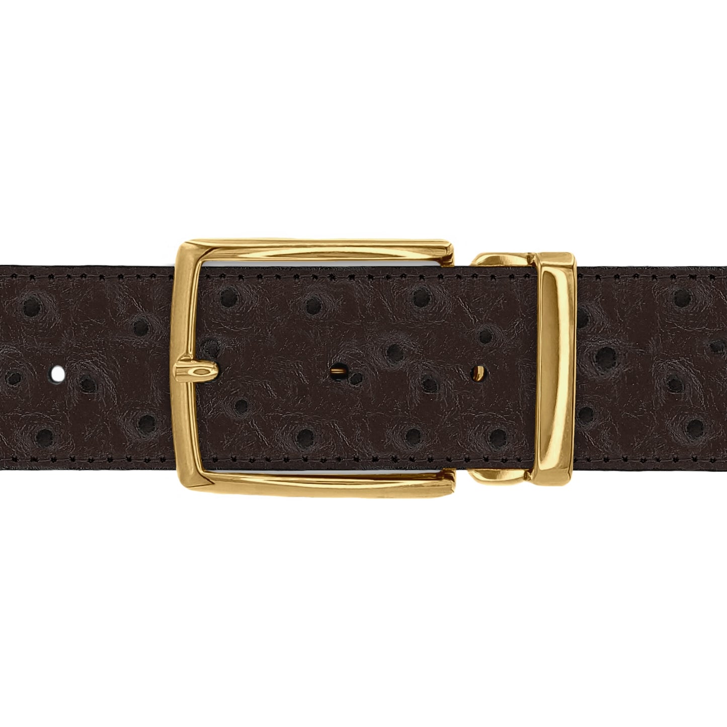 Ceinture 40 mm cuir façon autruche marron boucle Milano or
