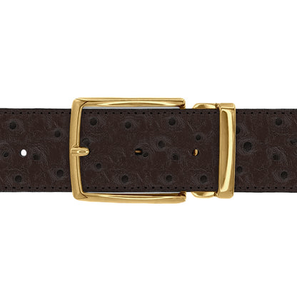 Ceinture 40 mm cuir façon autruche marron boucle Milano or