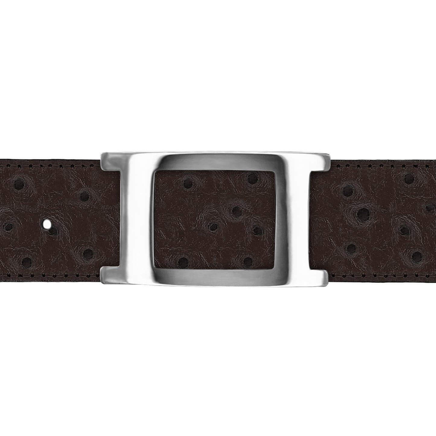 Ceinture 40 mm cuir façon autruche marron boucle Portofino argent