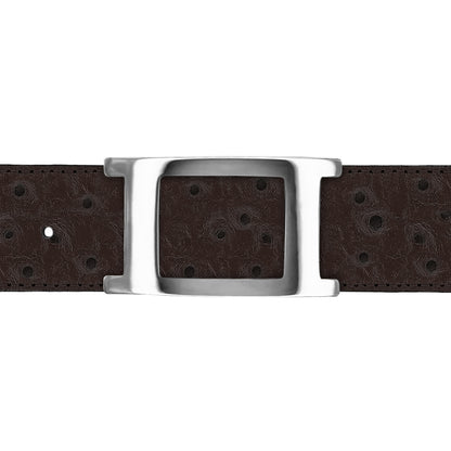 Ceinture 40 mm cuir façon autruche marron boucle Portofino argent