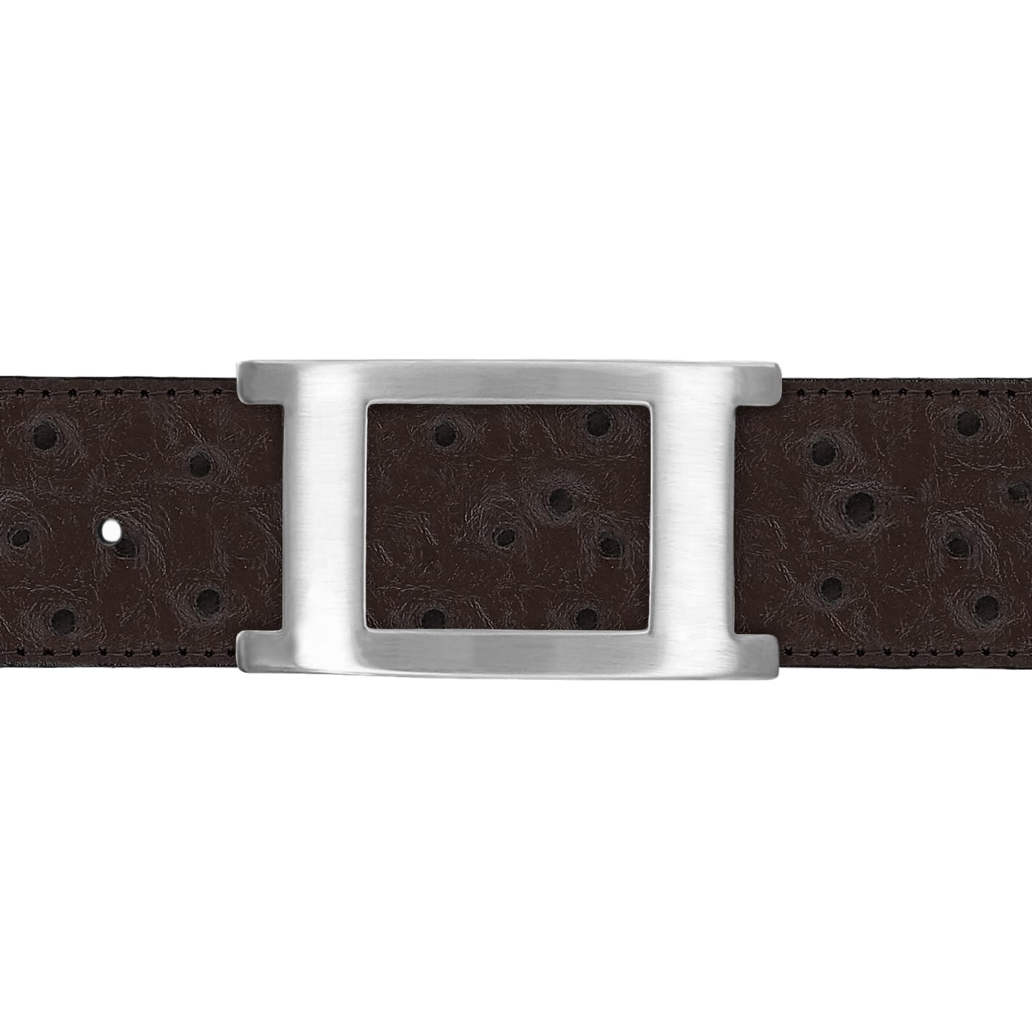 Ceinture 40 mm cuir façon autruche marron boucle Portofino mate