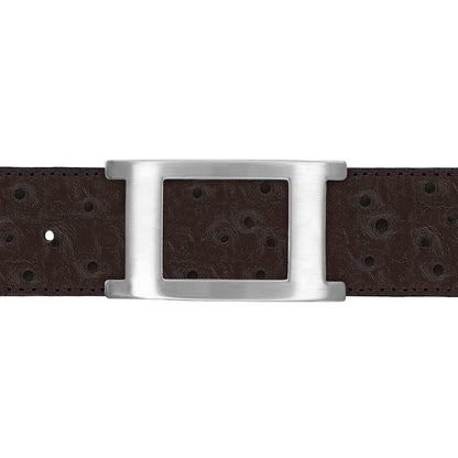 Ceinture 40 mm cuir façon autruche marron boucle Portofino mate