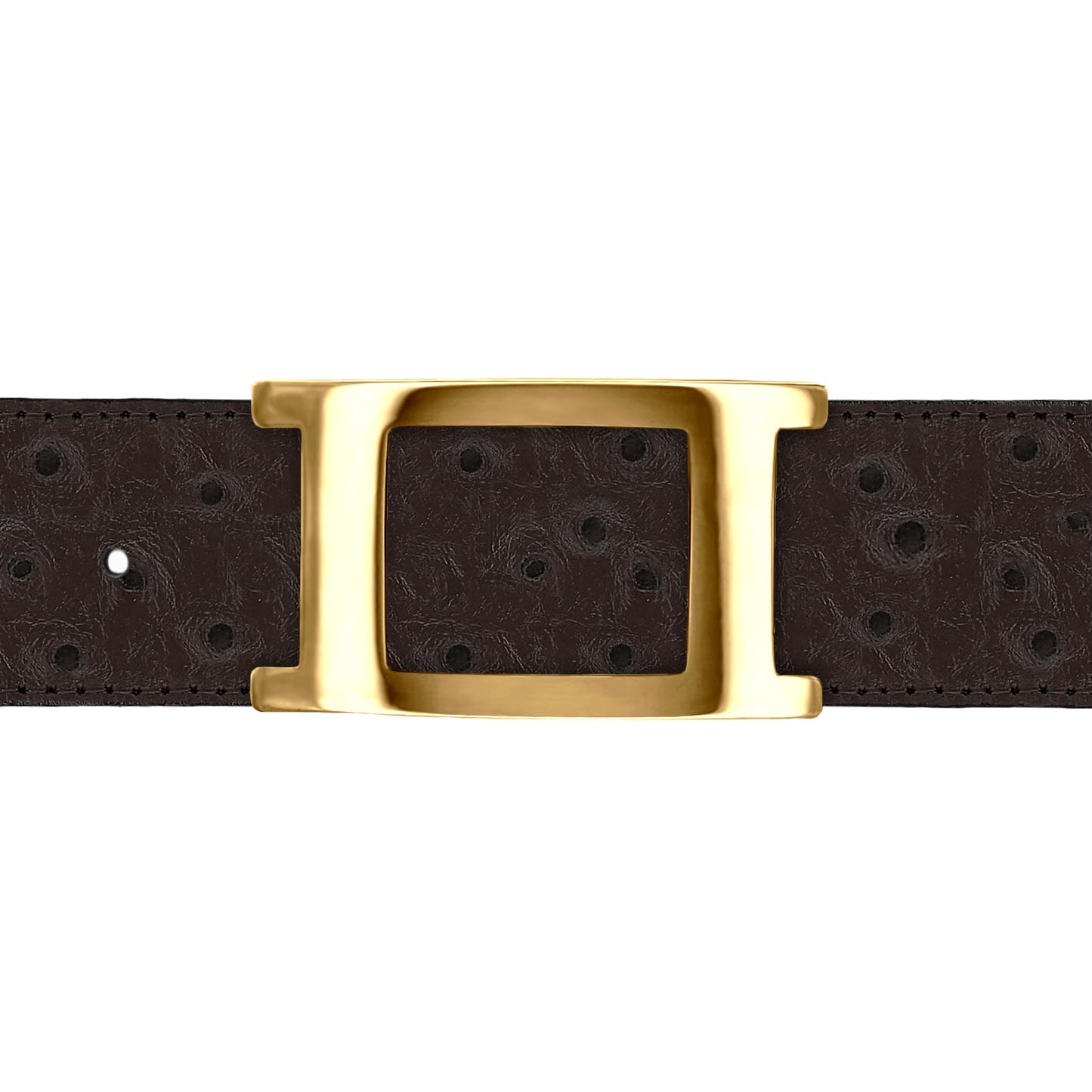 Ceinture 40 mm cuir façon autruche marron boucle Portofino or