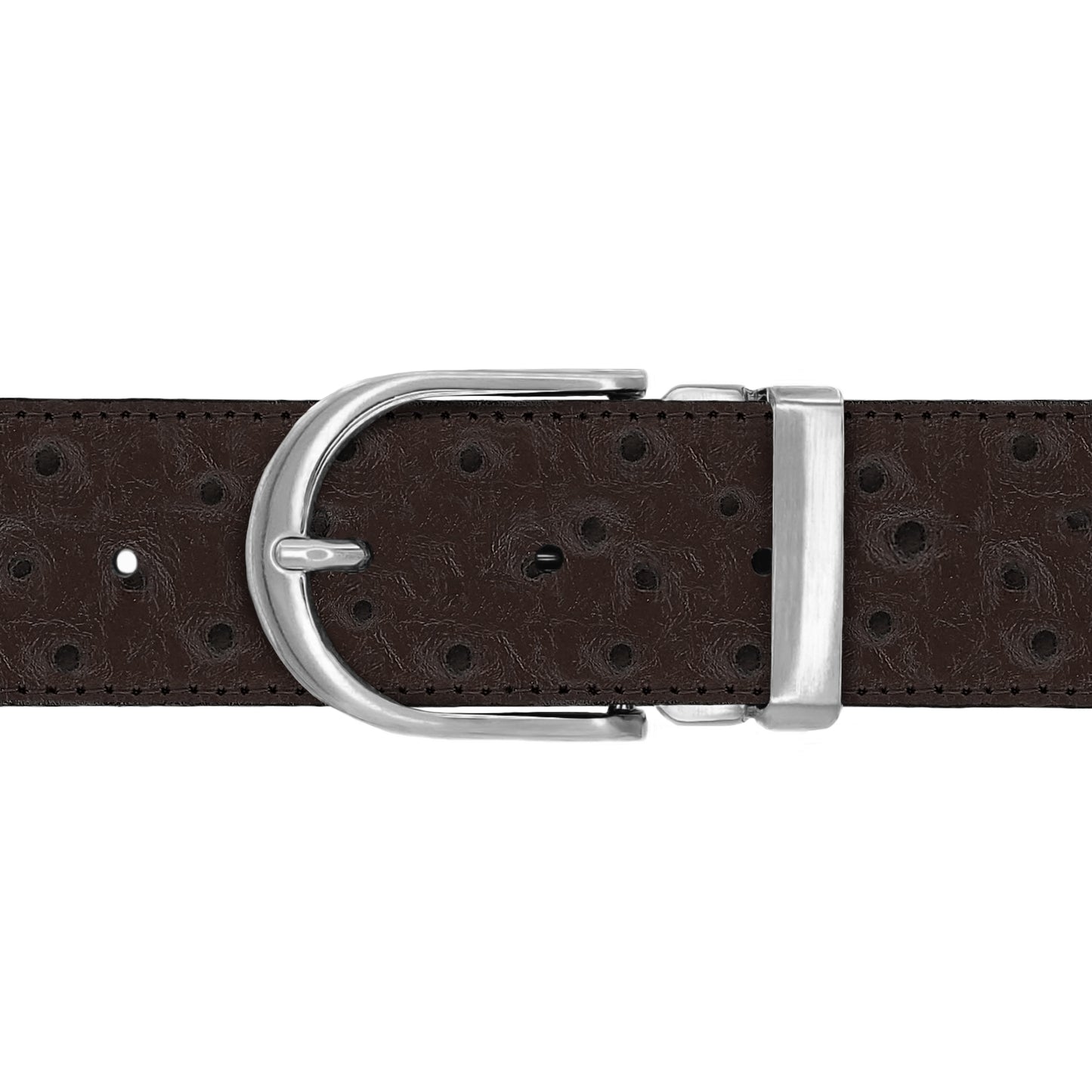 Ceinture 40 mm cuir façon autruche marron boucle Roma mate