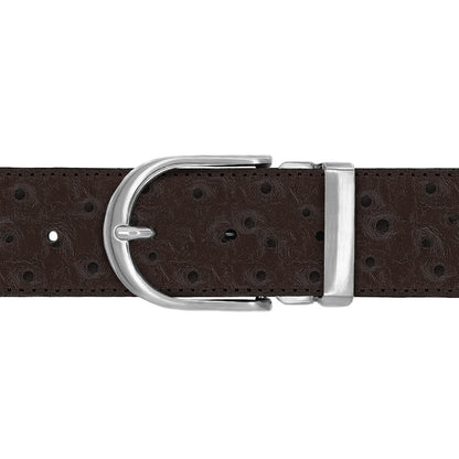 Ceinture 40 mm cuir façon autruche marron boucle Roma mate