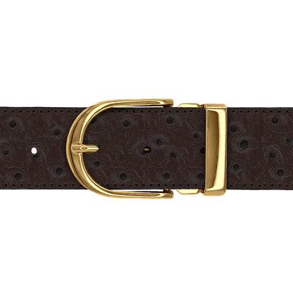 Ceinture 40 mm cuir façon autruche marron boucle Roma or