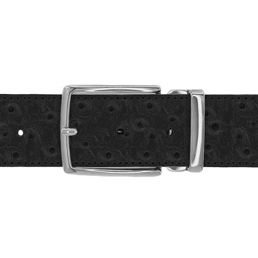 Ceinture 40 mm cuir façon autruche noir boucle Milano argent