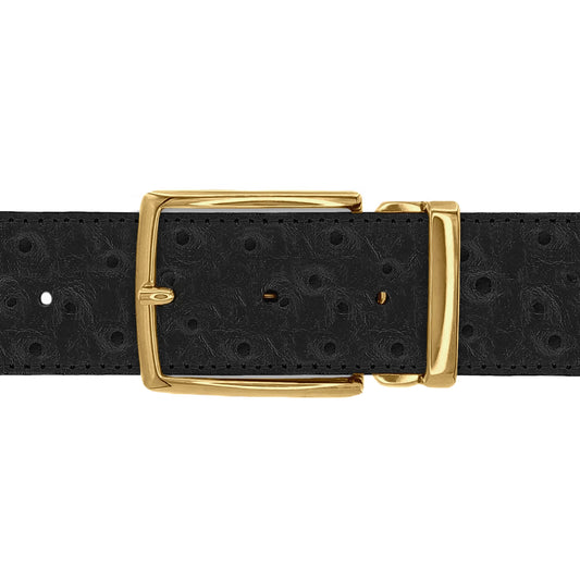 Ceinture 40 mm cuir façon autruche noir boucle Milano or