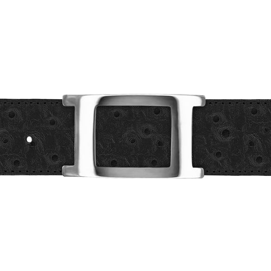 Ceinture 40 mm cuir façon autruche noir boucle Portofino argent