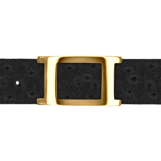 Ceinture 40 mm cuir façon autruche noir boucle Portofino or