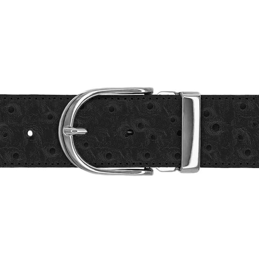 Ceinture 40 mm cuir façon autruche noir boucle Roma argent