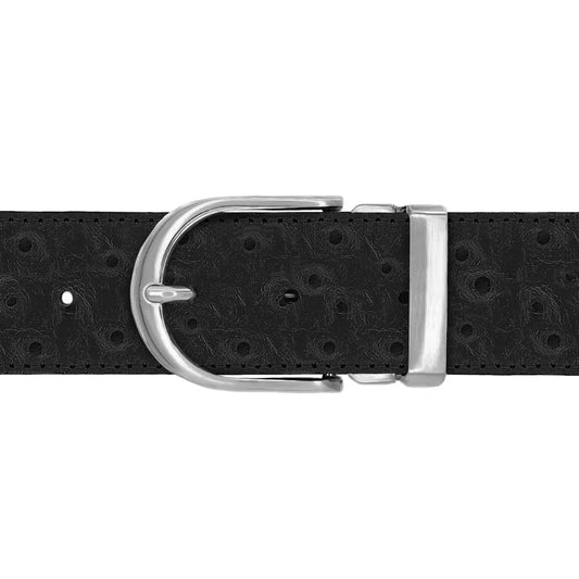 Ceinture 40 mm cuir façon autruche noir boucle Roma mate