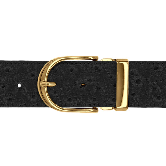 Ceinture 40 mm cuir façon autruche noir boucle Roma or