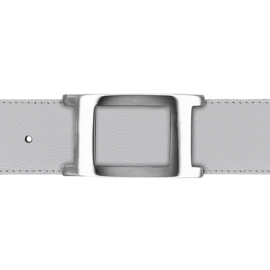 Ceinture 40 mm cuir grainé blanc boucle Portofino argent