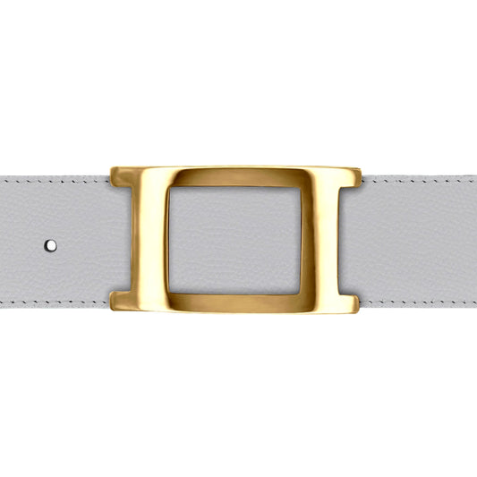 Ceinture 40 mm cuir grainé blanc boucle Portofino or