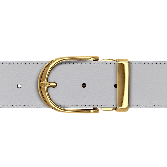 Ceinture 40 mm cuir grainé blanc boucle Roma or