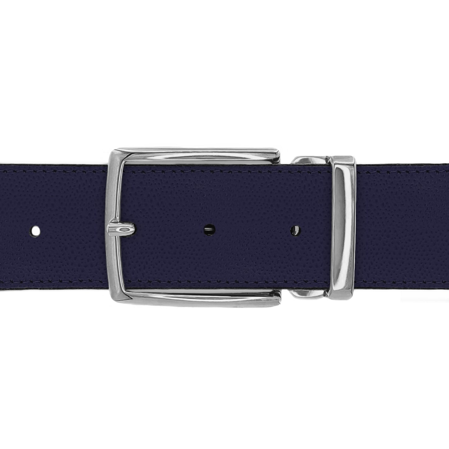 Ceinture 40 mm cuir grainé bleu marine boucle Milano argent