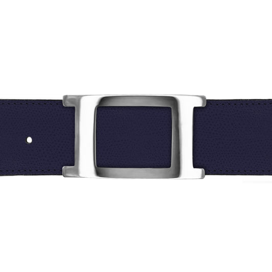 Ceinture 40 mm cuir grainé bleu marine boucle Portofino argent