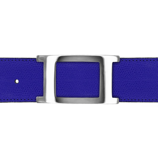 Ceinture 40 mm cuir grainé bleu roi boucle Portofino argent