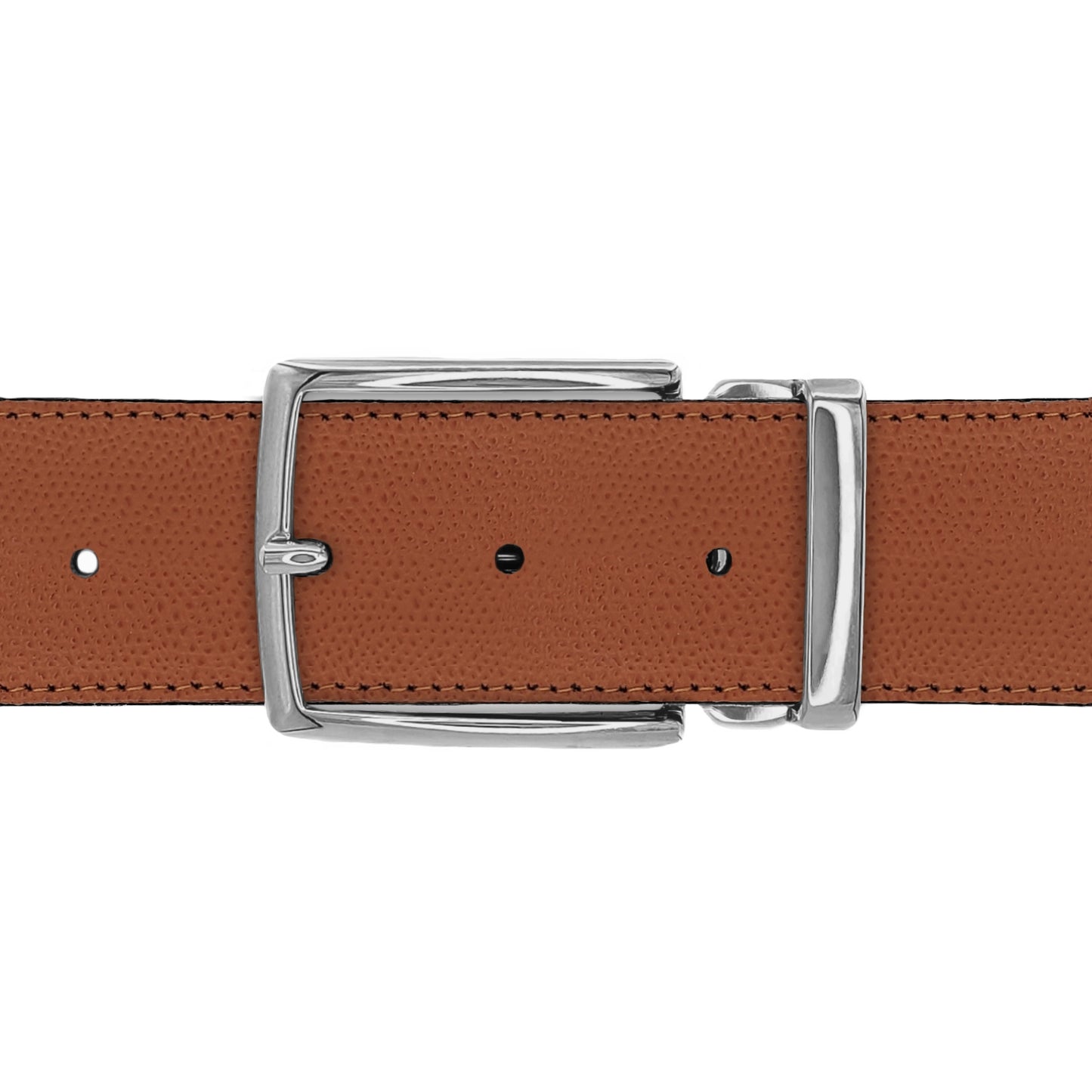 Ceinture 40 mm cuir grainé cognac boucle Milano argent
