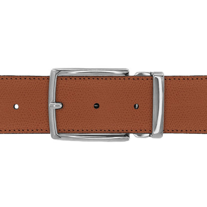 Ceinture 40 mm cuir grainé cognac boucle Milano argent