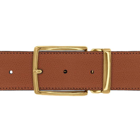 Ceinture 40 mm cuir grainé cognac boucle Milano or