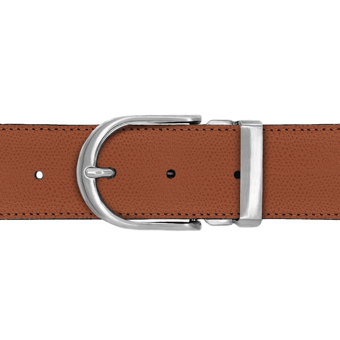 Ceinture 40 mm cuir grainé cognac boucle Roma mate