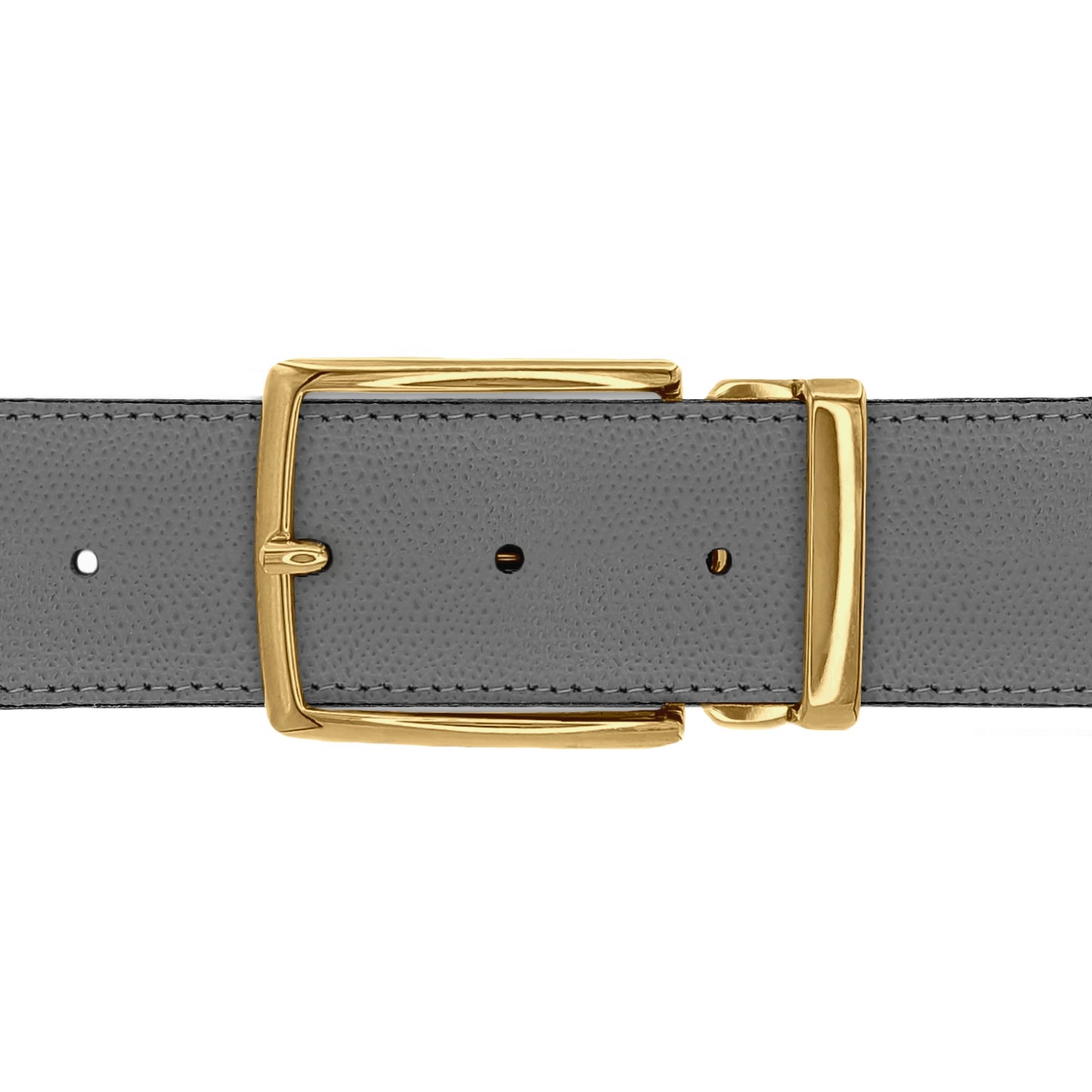 Ceinture 40 mm cuir grainé gris boucle Milano or