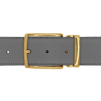 Ceinture 40 mm cuir grainé gris boucle Milano or