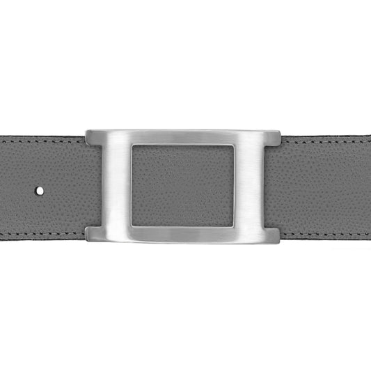 Ceinture 40 mm cuir grainé gris boucle Portofino mate